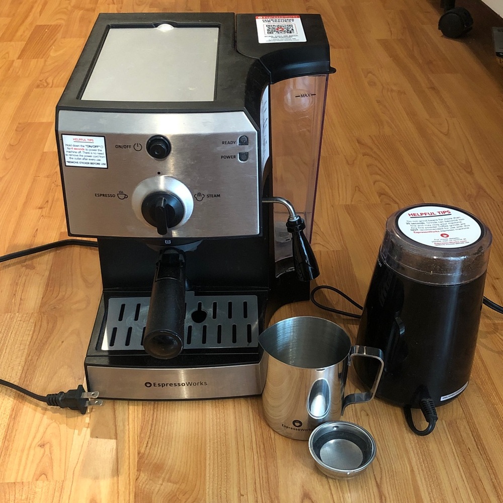Espressoworks Stainless Steel Black Espresso Machine with Milk Frother